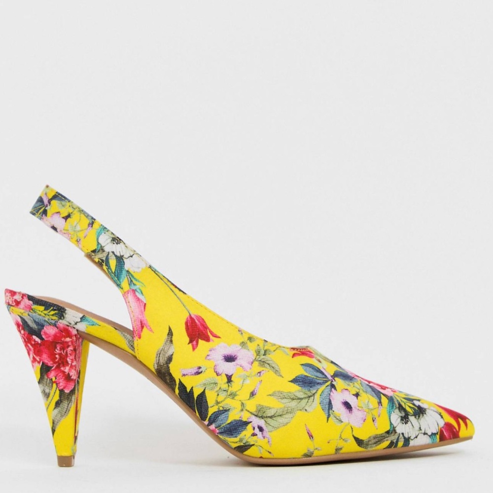 Floral mid heel sling back shoes